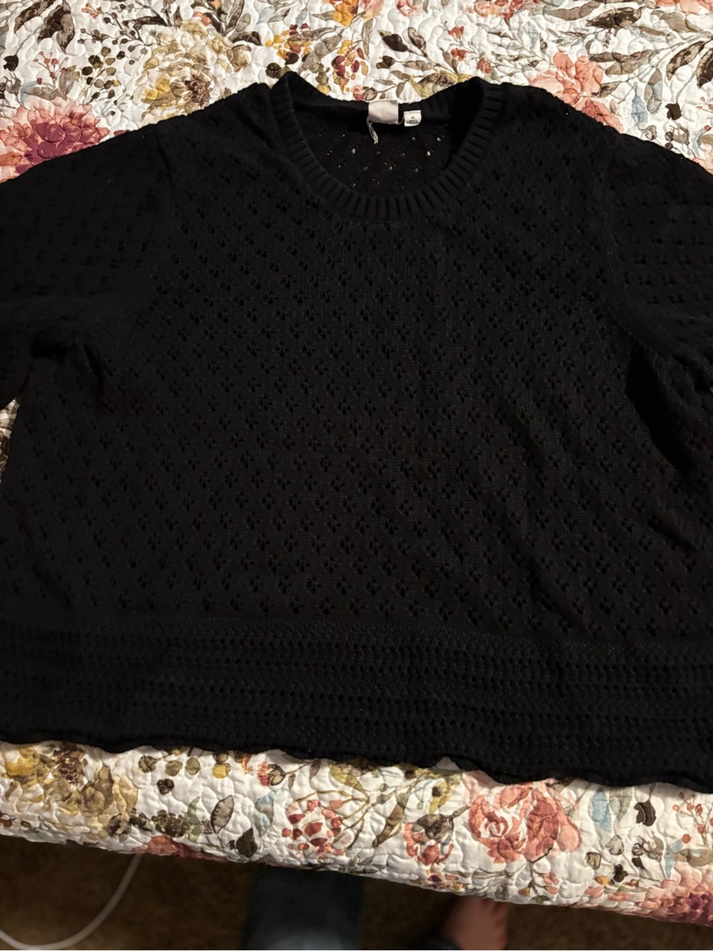 GAP Black Open-Weave Crewneck Sweater with bell sleeves